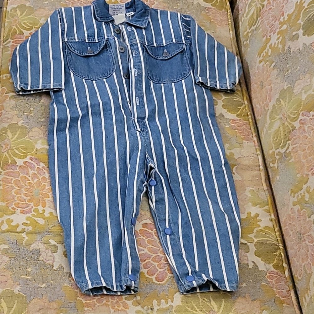 Vintage Bkue and white Striped One piece Jumper